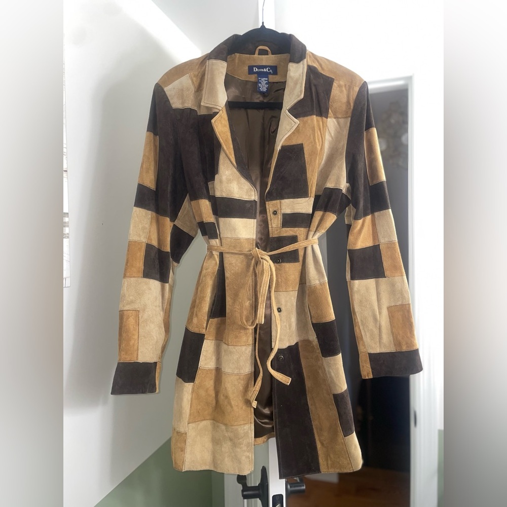 Women's Patchwork Suede Trench Coat - Brown & Tan denim & Co penny lane coat